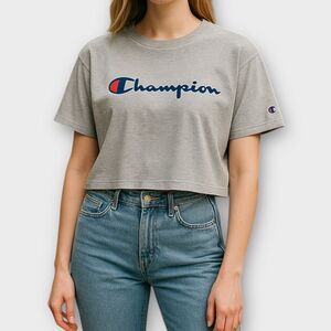 Champion Logo Women’s Cropped Gray T-Shirt Size XL
